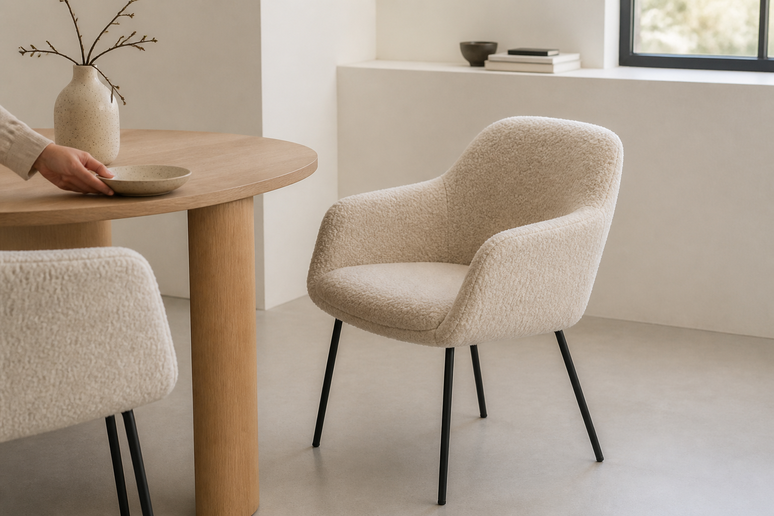 Fauteuil met teddybekleding aan de eettafel: maakt het prijsverschil goed?